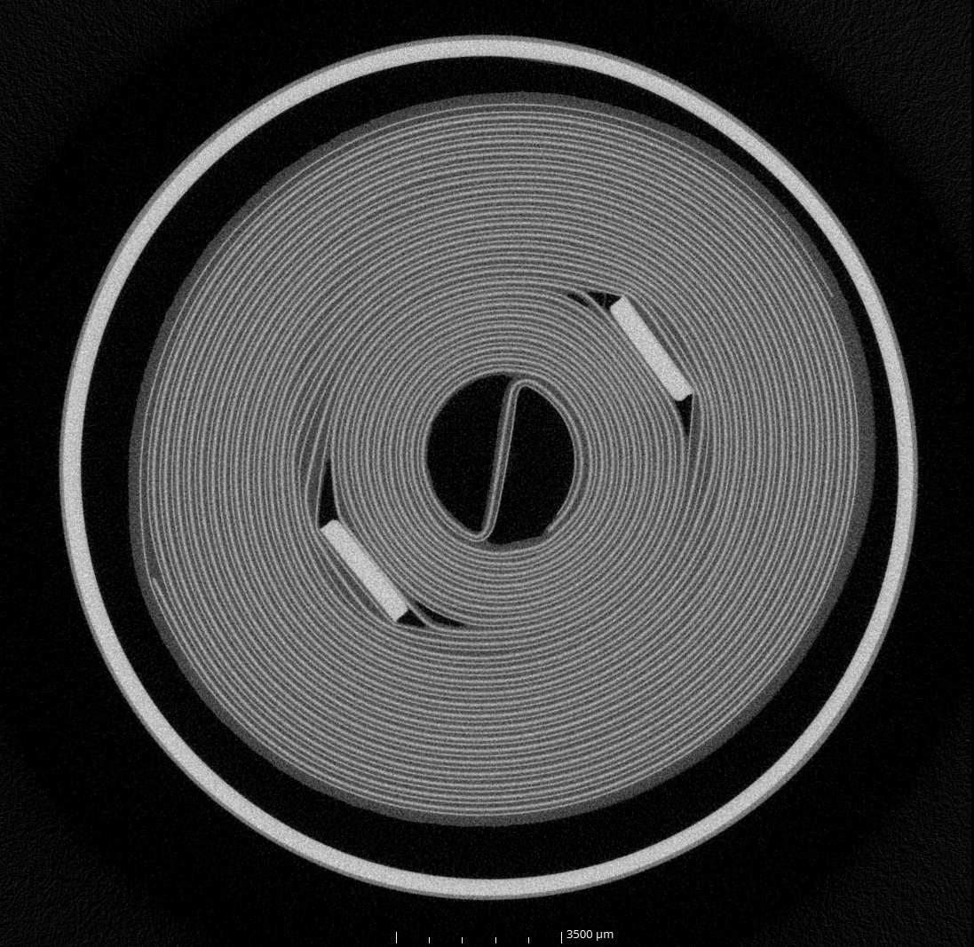 Axiales Schnittbild durch einen Elektrolytkondensator 